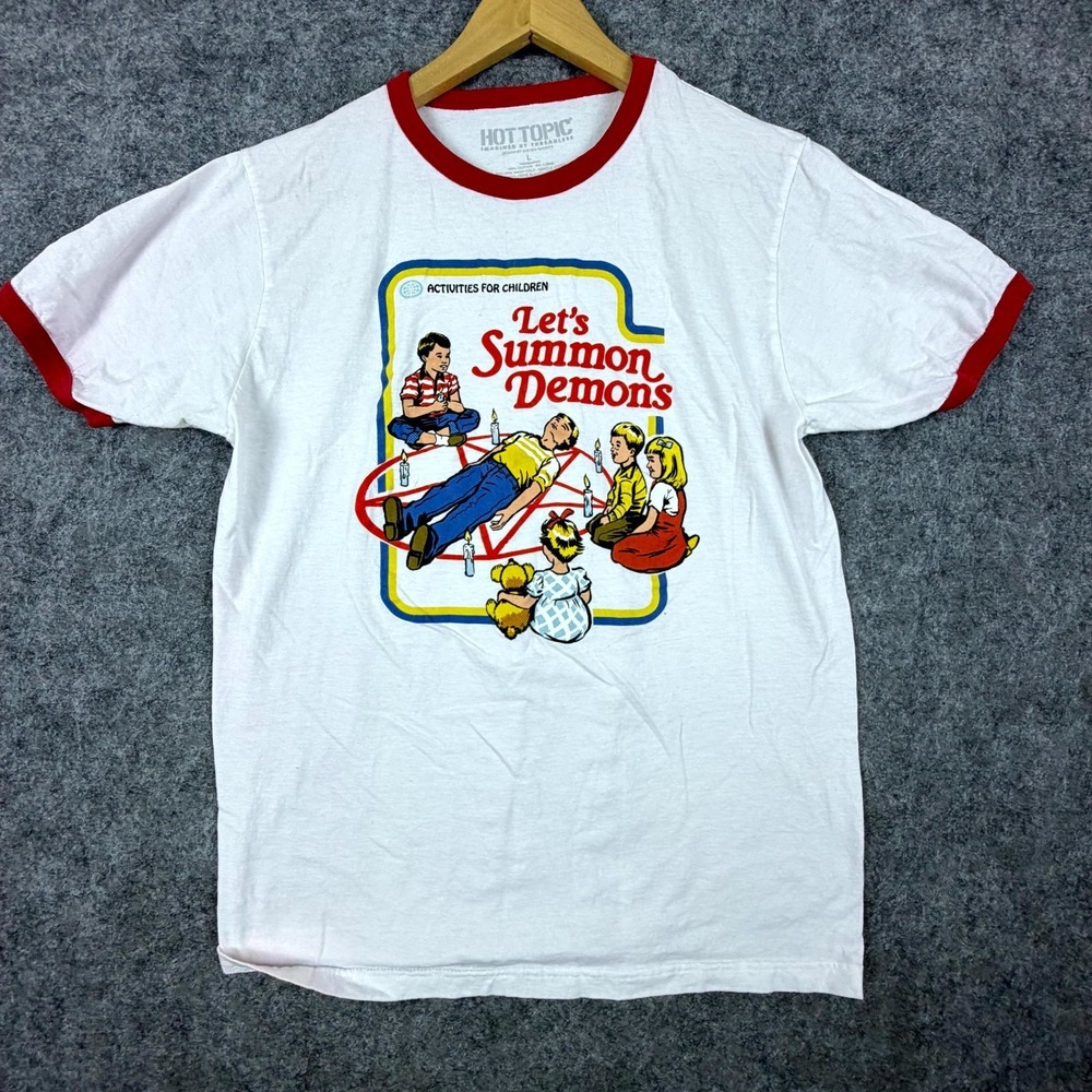 Hot Topic T-Shirt‎ Unisex Large White Cotton Let's Summon Demons Graphic Print
